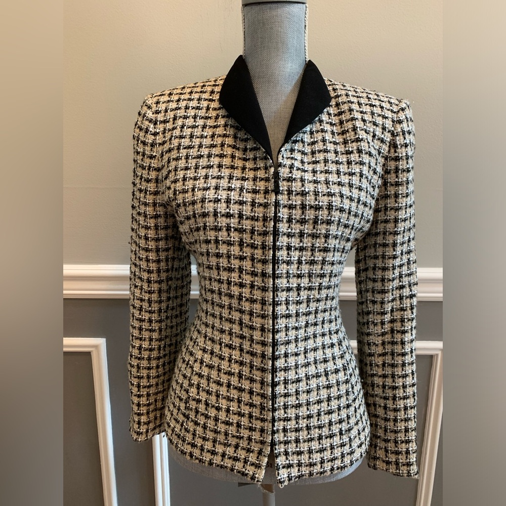 Kasper Vintage Blazer Cream & Black Tweed Women’s Size 8P